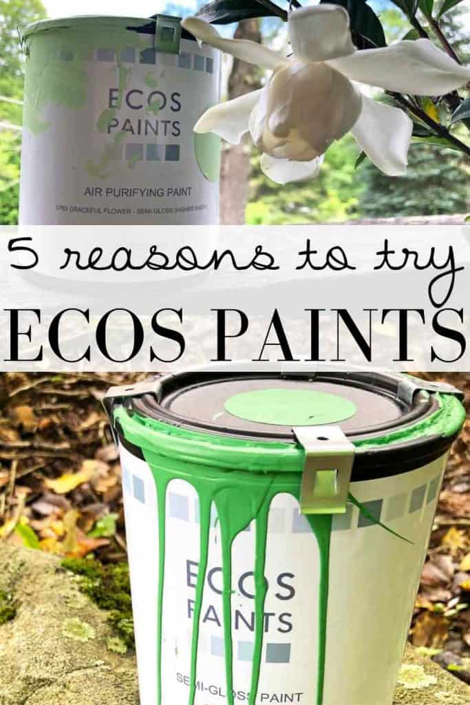 A graphic with the text "5 reasons to try ECOS Paints" and two photos showing cans of their products outdoors.